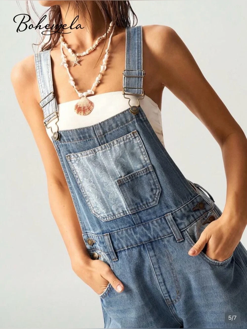 Boheyela Women's Light Blue Denim Overalls